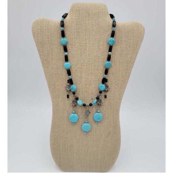 Womens Turquoise Necklace 18" Black Silver Beaded Collar Statement‎ Jewlery - Picture 2 of 8